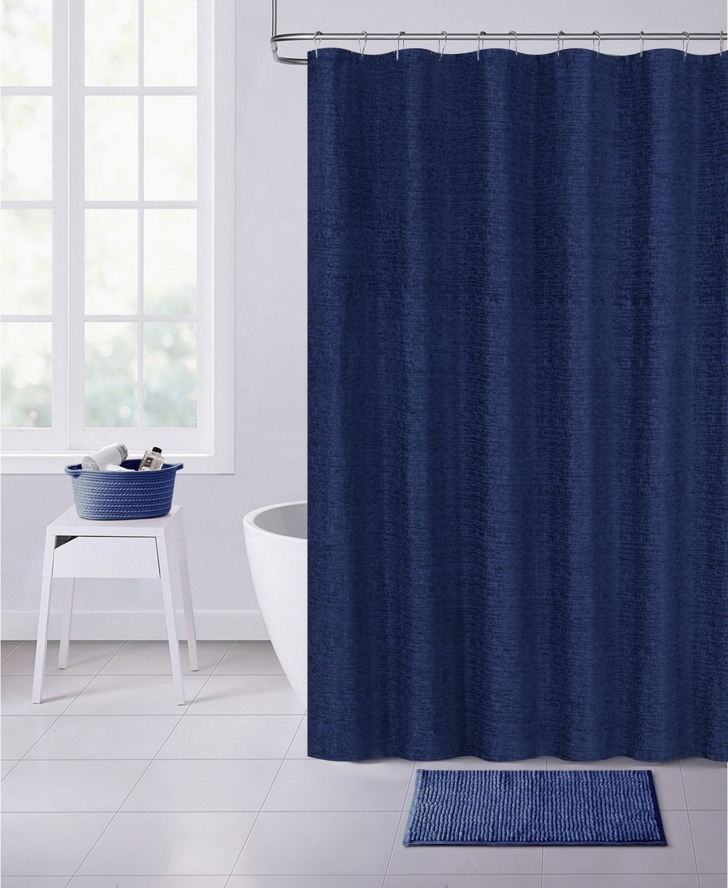 Navy Blue Soft Textured Shower Curtain House Tipster