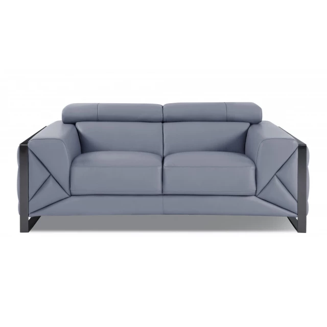 Light blue black Italian leather loveseat with comfortable studio couch design and material property