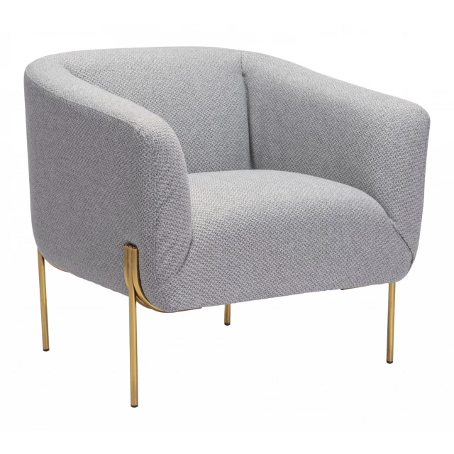 Gray gold linen barrel chair with armrests for comfortable seating in a modern style