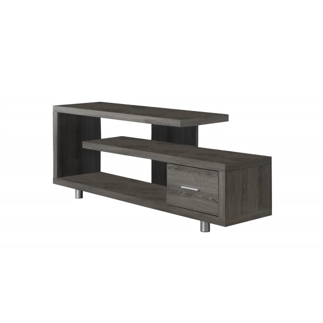hollow core metal tv stand with drawer and wood finish shelving