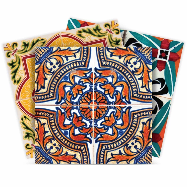 addina multi mosaic peel stick tiles with rectangle pattern and electric blue motif