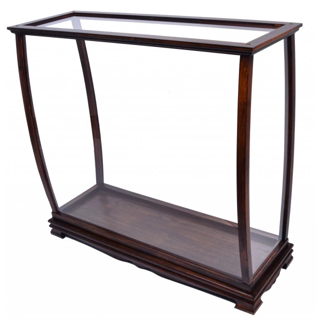 Silver clear glass standard display stand with wood base and plant decoration