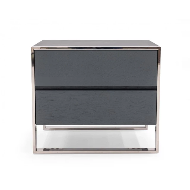 Modern gray stainless steel nightstand with drawers for bedroom furniture