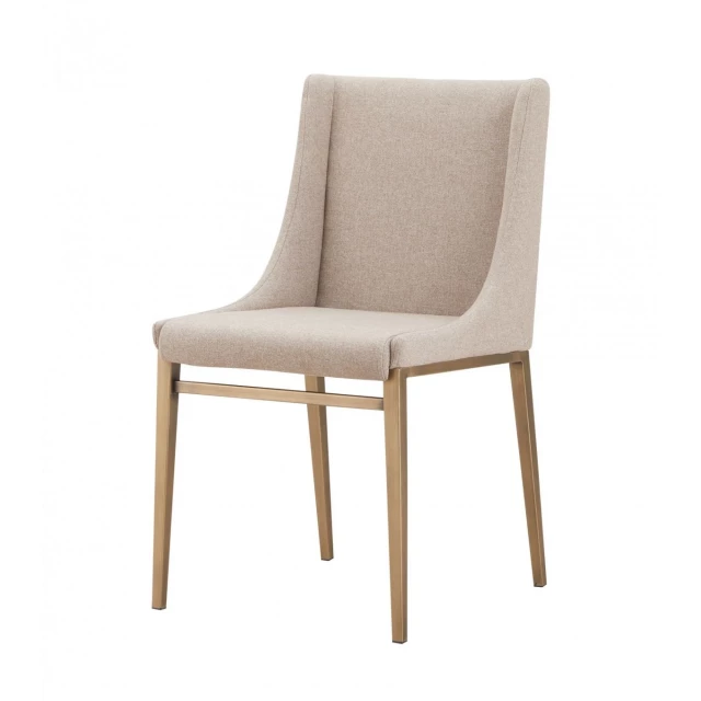 Beige brass contemporary dining chairs with armrests and wood details