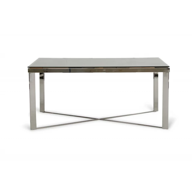 Wood steel glass dining table with rectangle plywood top and tableware