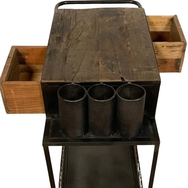 Rolling Rustic Black And Natural Bar Cart Rolling Rustic Black And Natural Bar Cart