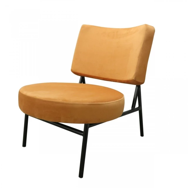 Orange contemporary rectangle circle accent chair with armrests in hardwood finish