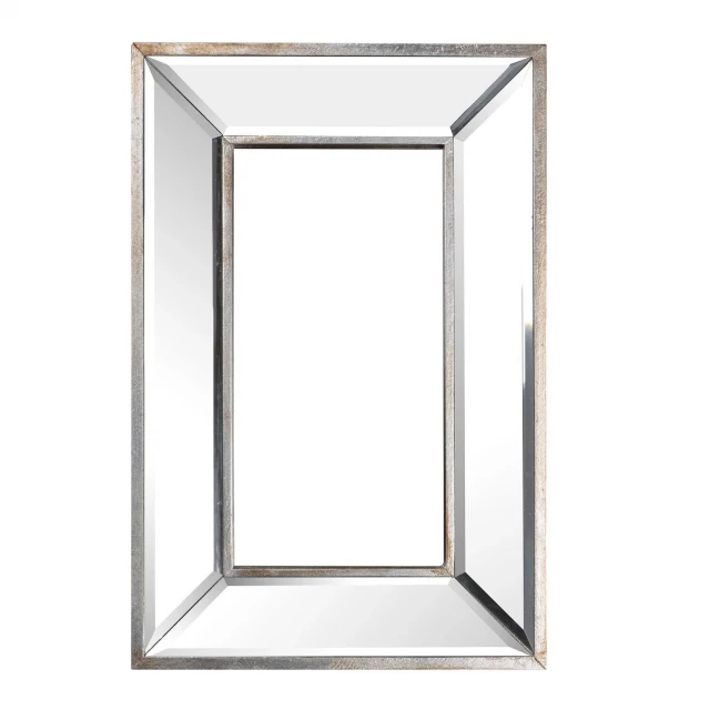 Rectangle wall mounted accent mirror with glass and transparent material displaying symmetry and parallel design
