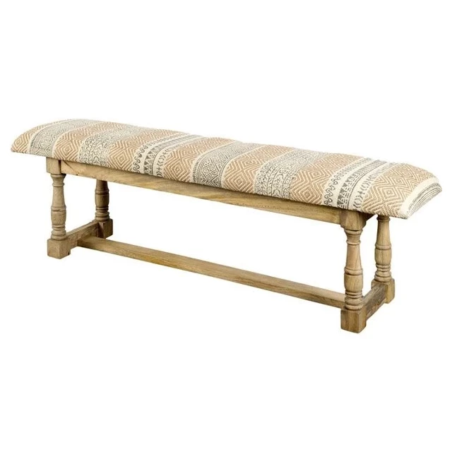 Brown upholstered cotton blend trellis bench for outdoor furniture.