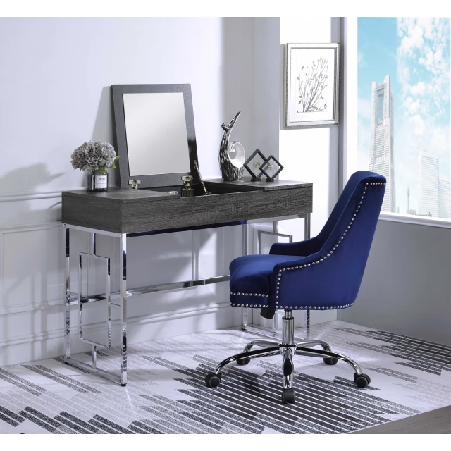 Chrome black metal tube vanity desk with modern interior design elements
