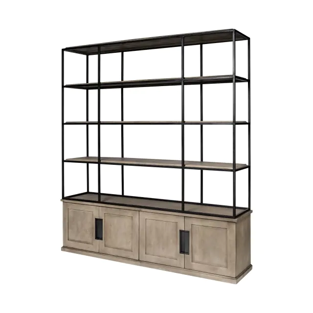 Light Brown Wood And Iron Shelving Unit With 3 Shelves Light Brown Wood And Iron Shelving Unit With 3 Shelves