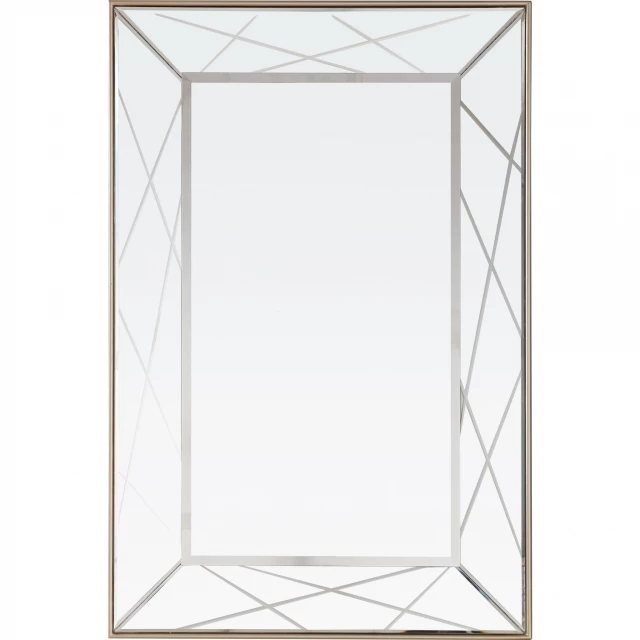 Champagne finish wall mirror displaying symmetrical rectangle and triangle shapes with transparent glass material