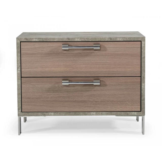 Brown oak gray nightstand with drawers and wood stain finish