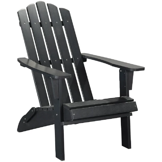 Black heavy duty plastic Adirondack chair for outdoor patio seating
