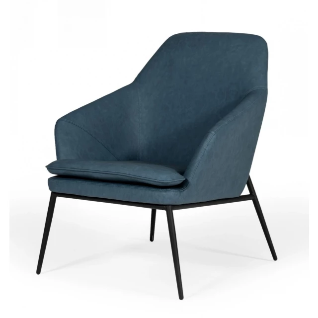 Modern faux leather black armchair with metal accents and comfortable armrests