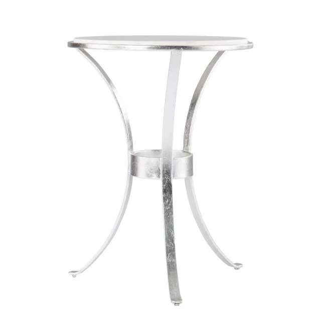 Marble curvy leg round end table with metal accents and transparent elements