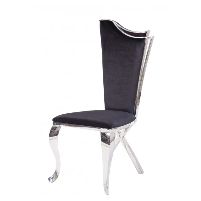 Stainless steel upholstered seat side chair with electric blue fashion accessory