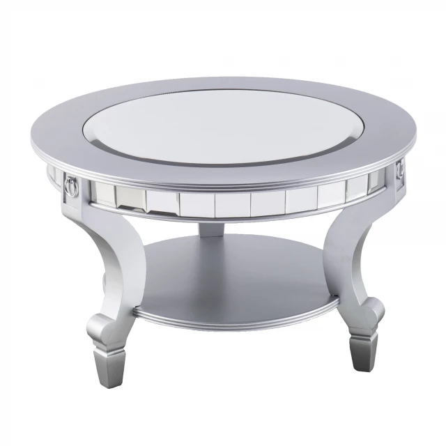 mirrored metal round coffee table with sleek modern design