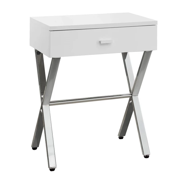 Silver white end table with drawer for modern home decor and furniture
