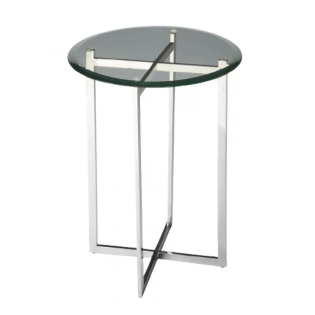 Geo base glass round end table with metal aluminium frame