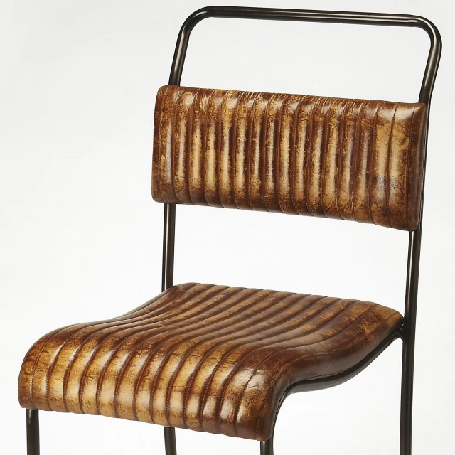 Brown black iron bar chair with wood and wicker design
