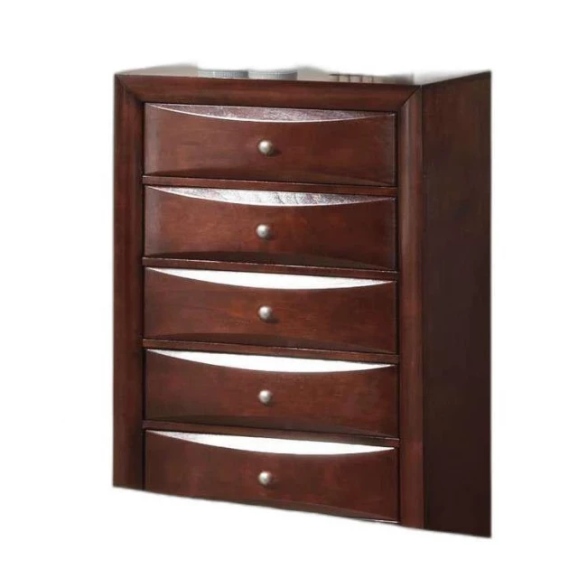 Espresso solid wood five drawer chest in a clean and simple design
