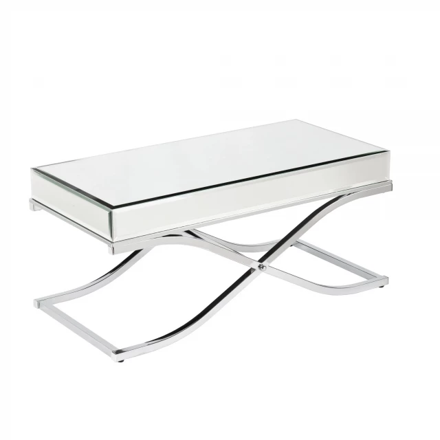 Mirrored metal rectangular coffee table with sleek design for modern living room decor