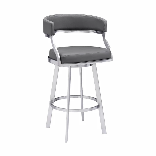 Low back bar height chair with metal and wood elements offering comfort and style