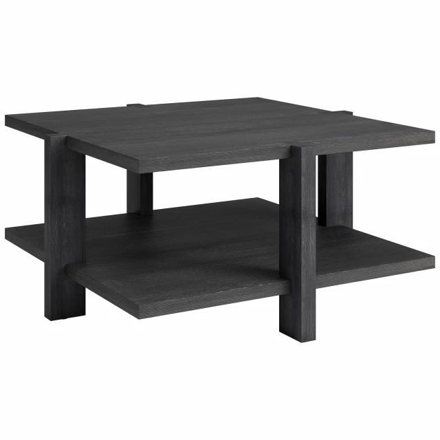 Gray square coffee table with shelf hardwood plywood finish