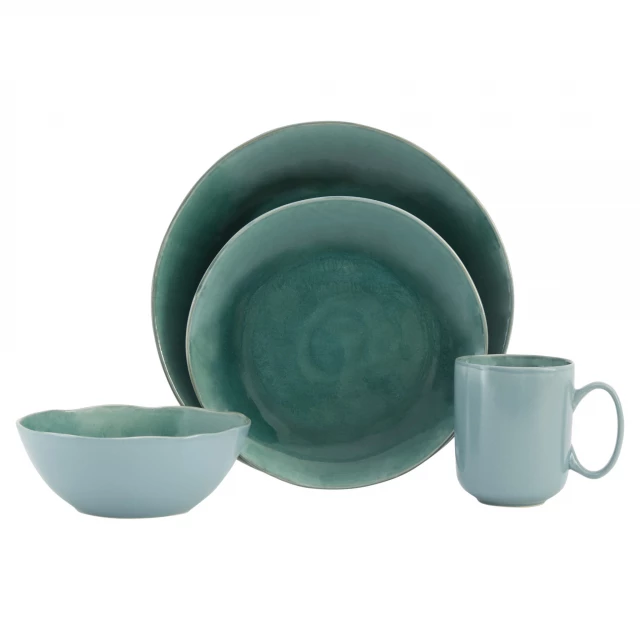 Green ceramic 16-piece dinnerware set for 4
