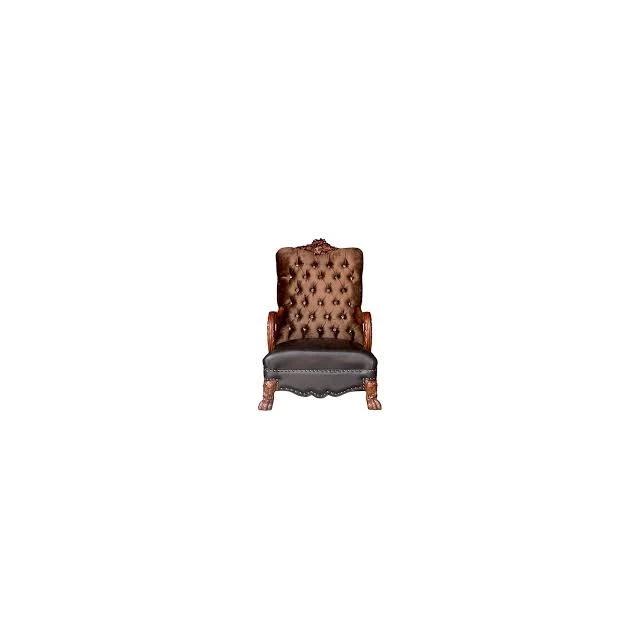 Brown chocolate velvet tufted chesterfield chair with wood accents and comfortable natural materials