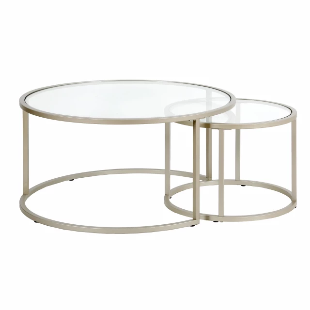Set of glass steel round nested coffee tables with transparent material