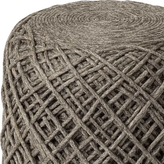 Brown Wool Cylindrical Pouf With Diamond Pattern Brown Wool Cylindrical Pouf With Diamond Pattern