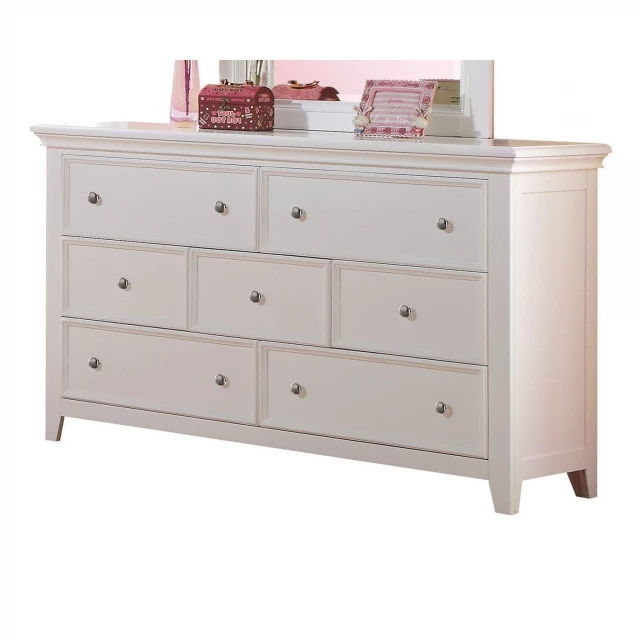 Solid wood seven drawer triple dresser in a natural finish