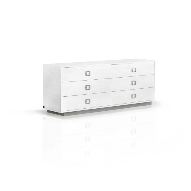 Solid manufactured wood six drawer dresser in a clean design suitable for bedroom storage