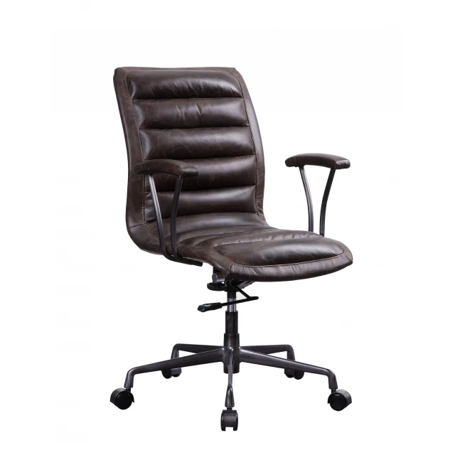 Executive office chair with casters made of engineered wood featuring armrests for comfort and wheel mobility