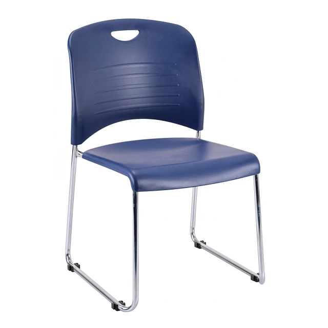 navy blue silver plastic office chair with armrests and comfortable design