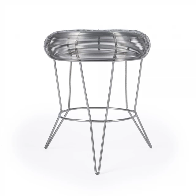 Silver wire round end table with metal and wood pattern design