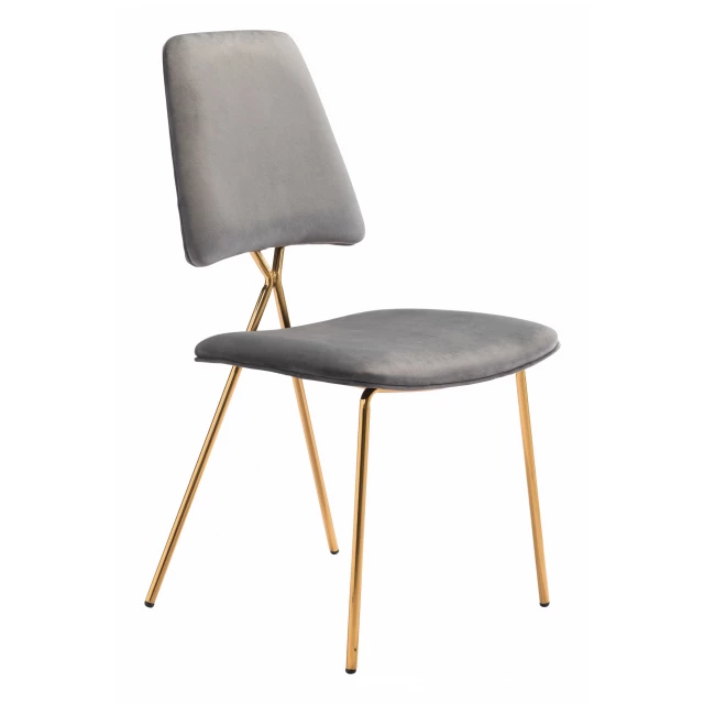 Gray gold modern X dining chairs with wood and metal materials