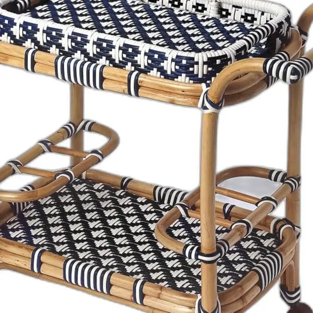 Blue And White Rattan Bar Cart Blue And White Rattan Bar Cart