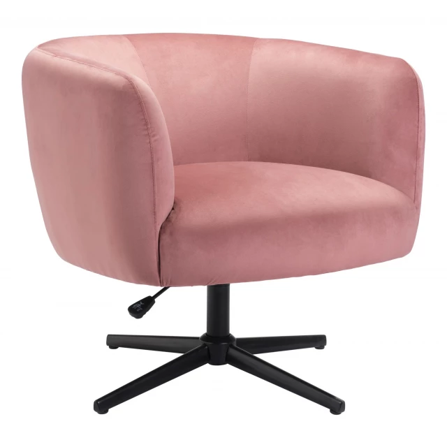 Pink Black Velvet Swivel Barrel Chair with Armrests and Comfortable Composite Material