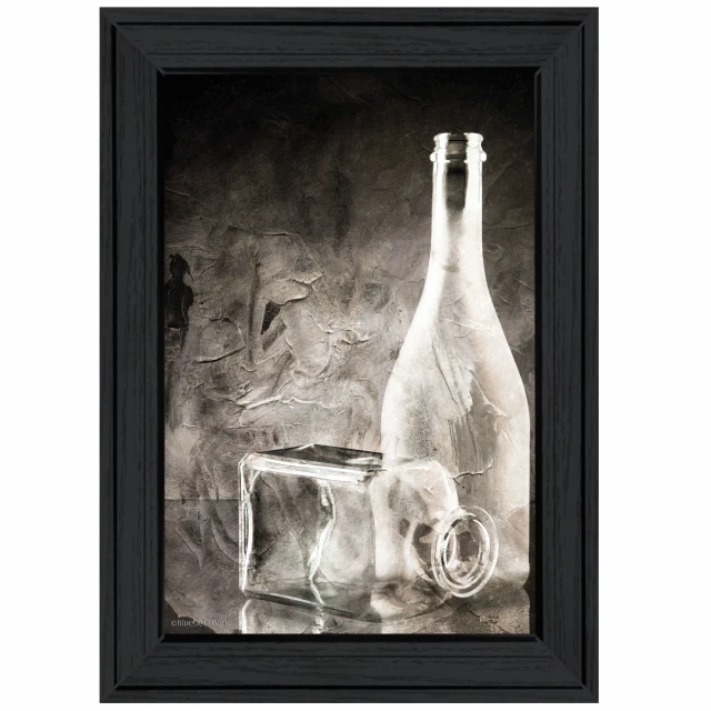 Life black framed print wall art featuring abstract design with bottle and glass elements