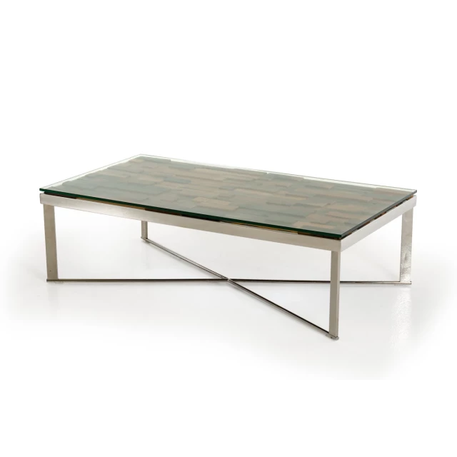 Stylish mosaic wood glass steel coffee table suitable for outdoor and indoor decor
