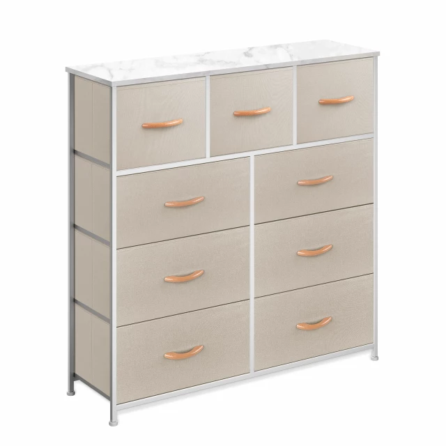 Beige standard accent cabinet shelf with brown cabinetry furniture and drawer details