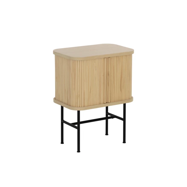 Natural modern sliding door nightstand in hardwood with wood stain finish