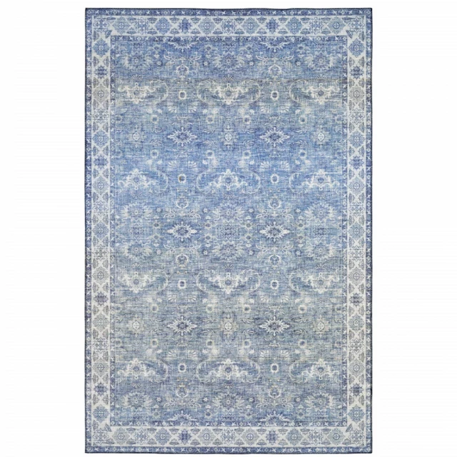 power loom stain resistant area rug with grey and electric blue rectangle pattern