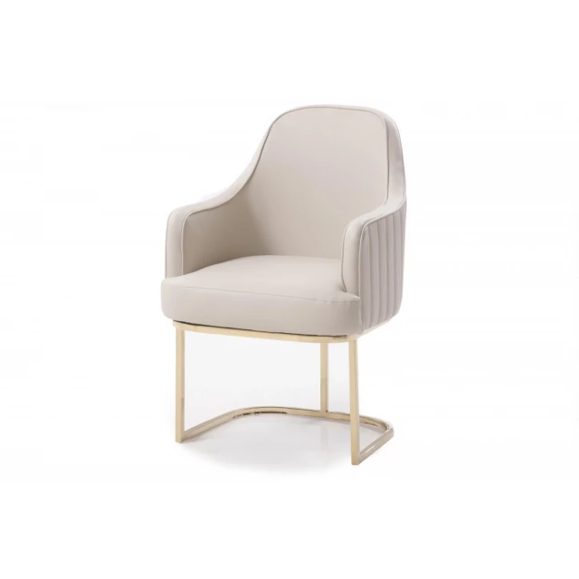 Gray gold modern dining chair with armrests and wood accents