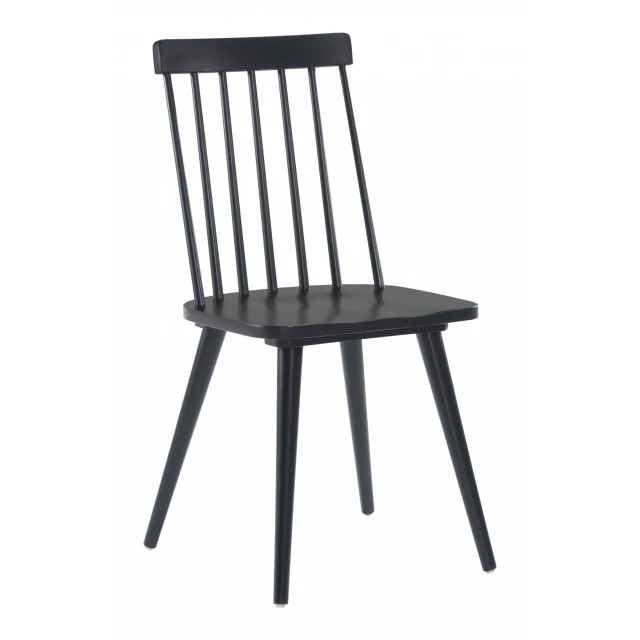 Wood Windsor back dining side chairs with natural wood and metal materials