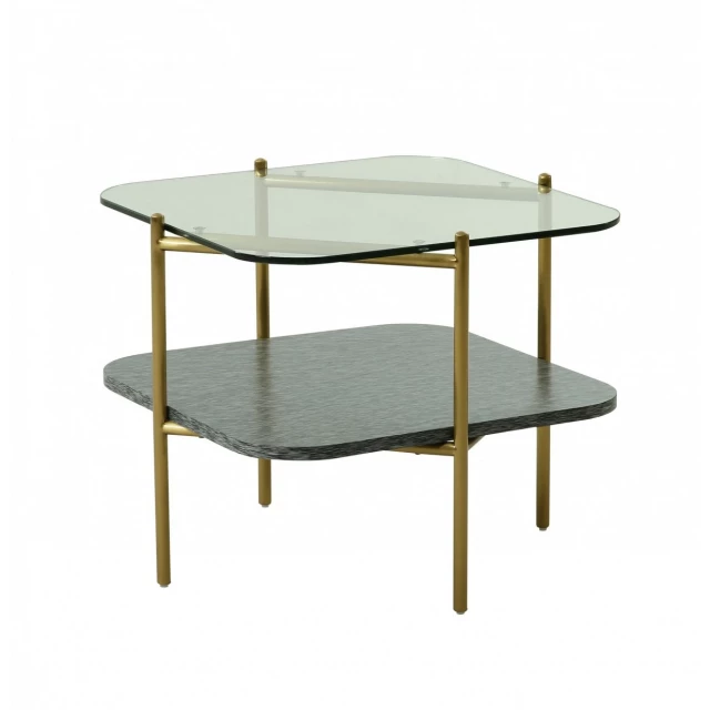 Glass metal square end table with shelf for outdoor and creative arts display