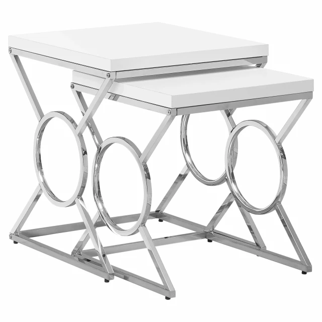 Silver white nested tables set furniture with coffee table and kitchen appliance accessory elements